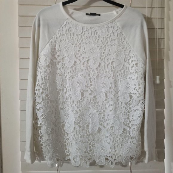 Adrianna Papell Lace Crewneck Ivory Sweatshirt - Picture 3 of 5